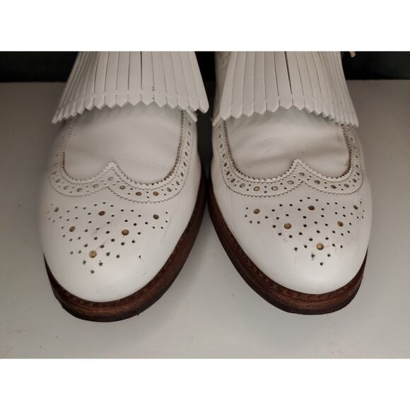 Vtg FootJoy Classics USA Made White Brogue Kiltie Oxford Golf Shoes US 10.5 AA - Picture 4 of 14